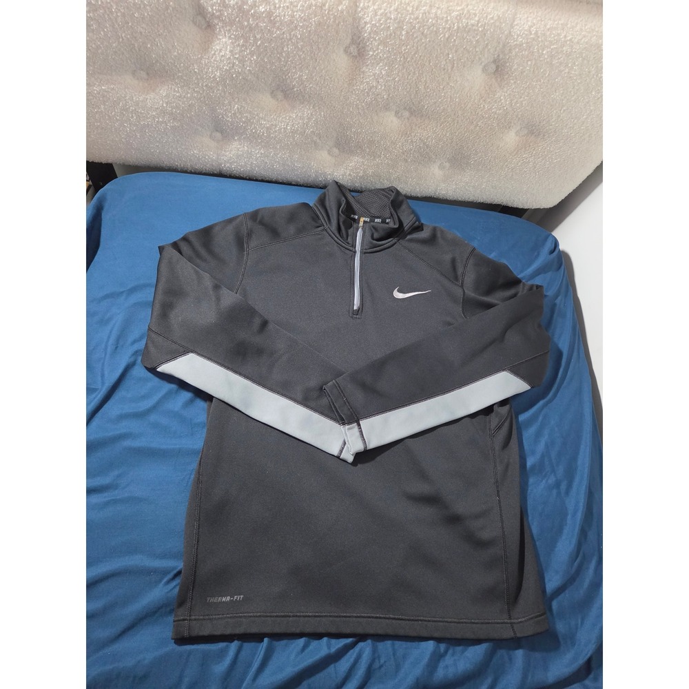 Nike Therma-FIT Mens Large Black Grey Quarter Zip Pullover Sweatshirt Mock Neck